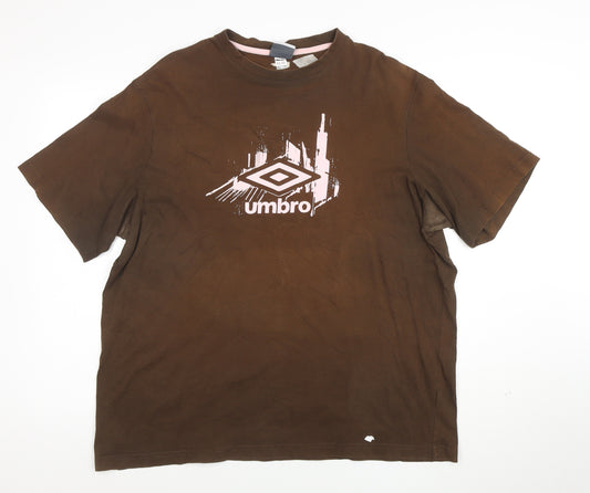 Umbro Men's Brown Graphic Logo T-Shirt 2XL Sports Style