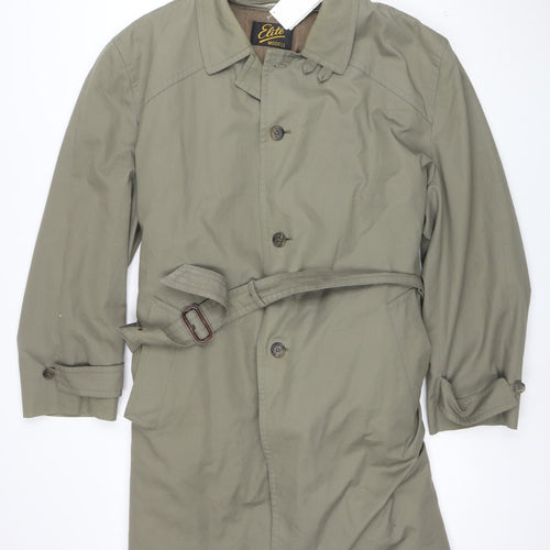 Elite Model Men's Green 44in Belted Trench Coat Cotton Blend