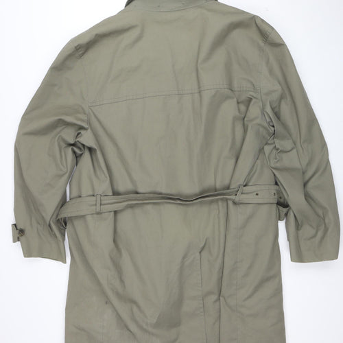 Elite Model Men's Green 44in Belted Trench Coat Cotton Blend