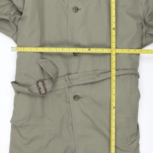 Elite Model Men's Green 44in Belted Trench Coat Cotton Blend