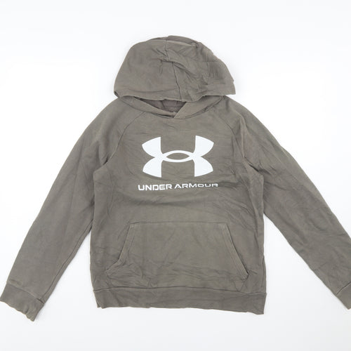 Under Armour Boys Khaki Pullover Hoodie YLG 13-14 Years Cotton Blend
