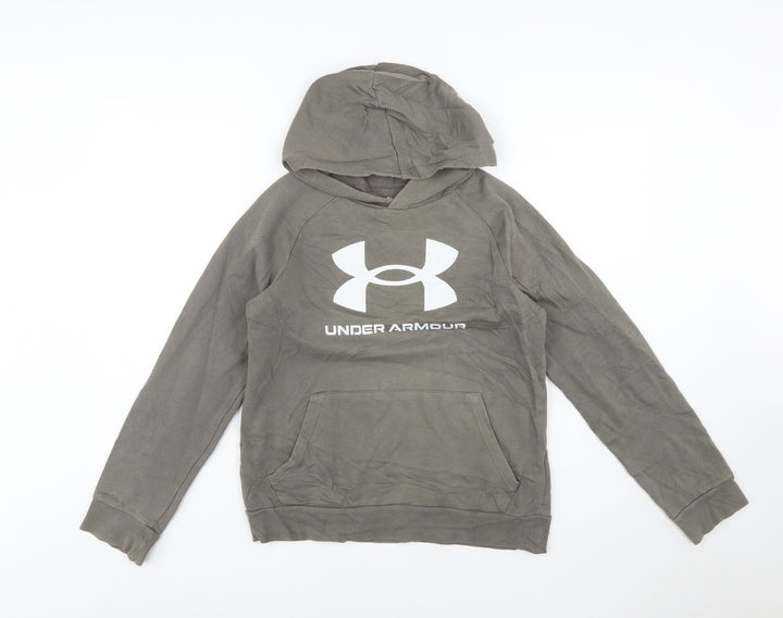 Under Armour Boys Khaki Pullover Hoodie YLG 13-14 Years Cotton Blend
