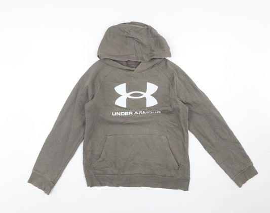 Under Armour Boys Khaki Pullover Hoodie YLG 13-14 Years Cotton Blend