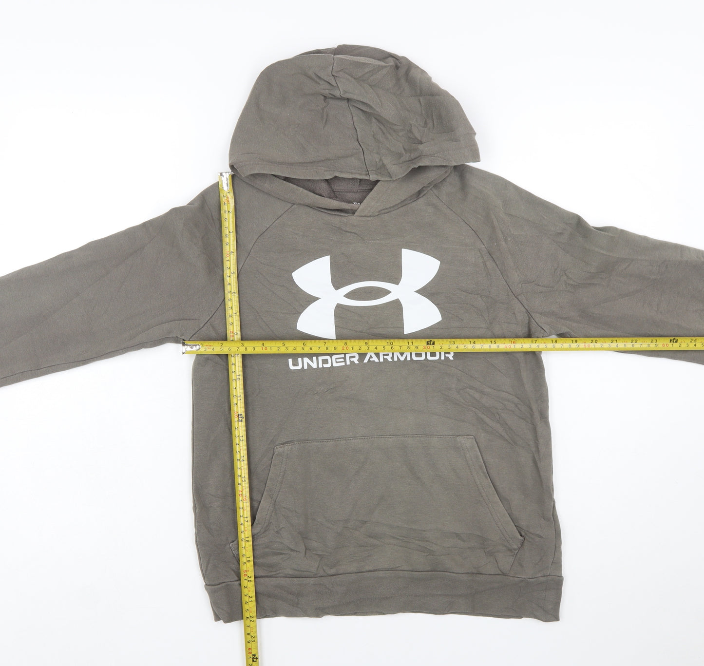 Under Armour Boys Khaki Pullover Hoodie YLG 13-14 Years Cotton Blend