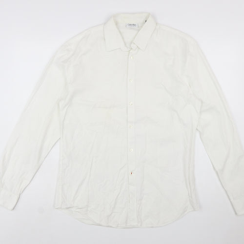 Calvin Klein Men's White Extra-Slim Fit Long Sleeve Cotton Shirt Size 16