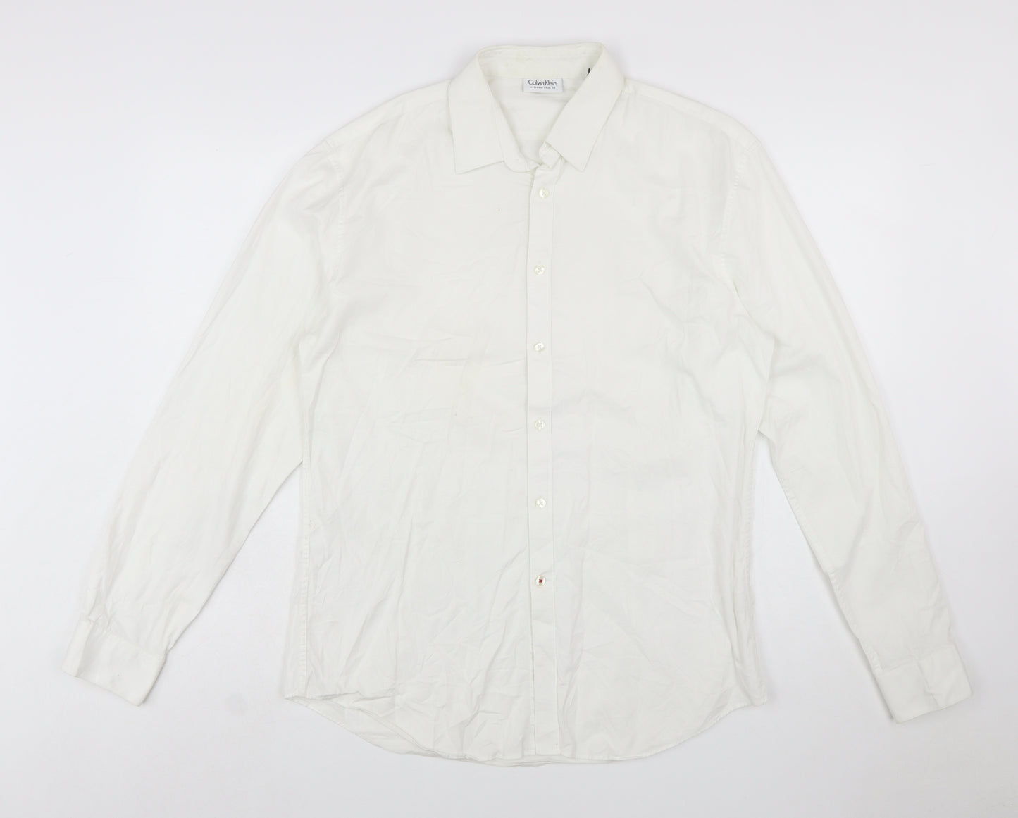 Calvin Klein Men's White Extra-Slim Fit Long Sleeve Cotton Shirt Size 16
