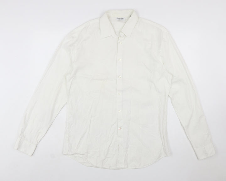 Calvin Klein Men's White Extra-Slim Fit Long Sleeve Cotton Shirt Size 16