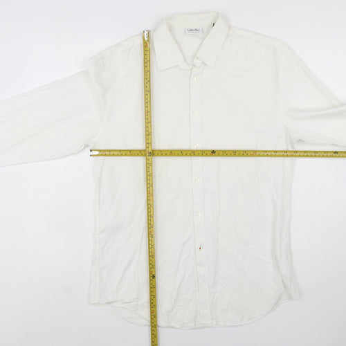 Calvin Klein Men's White Extra-Slim Fit Long Sleeve Cotton Shirt Size 16