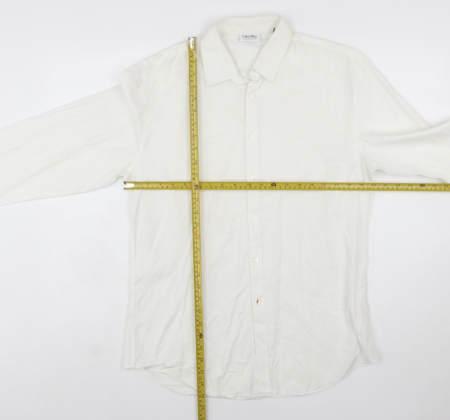 Calvin Klein Men's White Extra-Slim Fit Long Sleeve Cotton Shirt Size 16