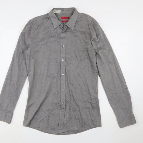 Hugo Boss Men's Grey Slim Fit Long Sleeve Button-Up Shirt L