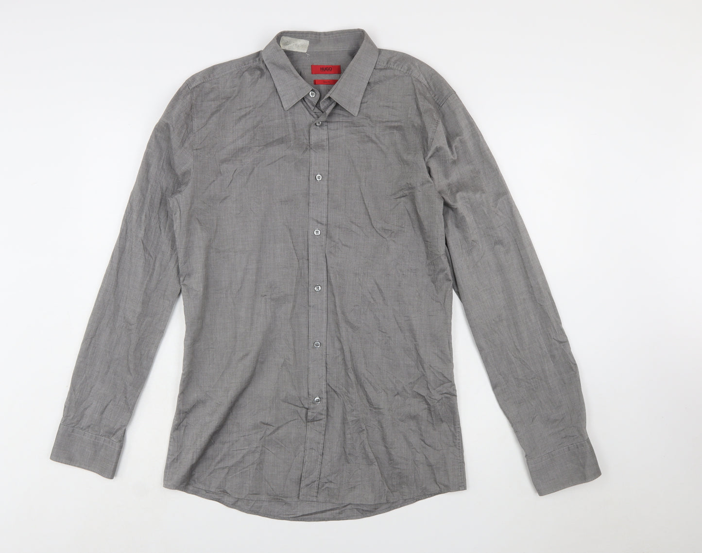 Hugo Boss Men's Grey Slim Fit Long Sleeve Button-Up Shirt L