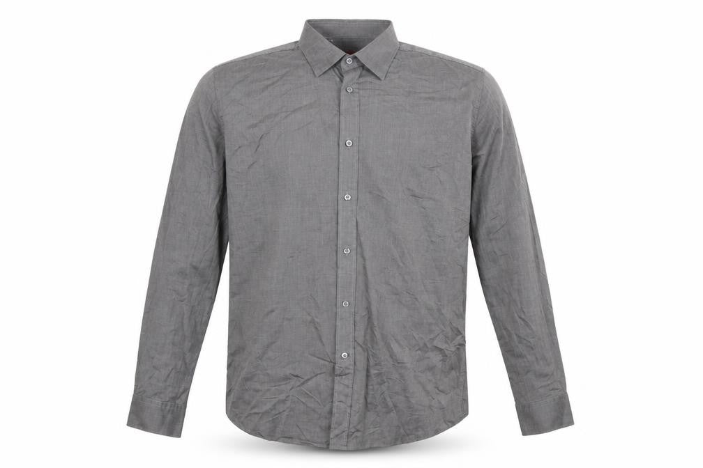 Front view of Hugo Boss Men's Grey Slim Fit Long Sleeve Button-Up Shirt L