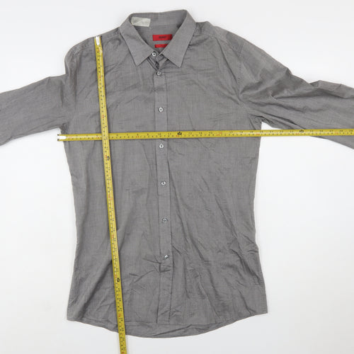 Hugo Boss Men's Grey Slim Fit Long Sleeve Button-Up Shirt L