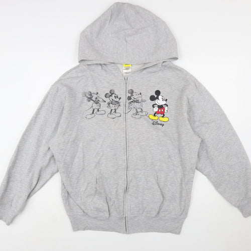 Disney Women Grey Full Zip Hoodie XL Mickey Graphic Print