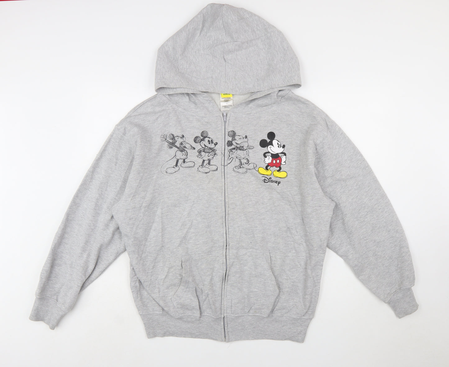 Disney Women Grey Full Zip Hoodie XL Mickey Graphic Print