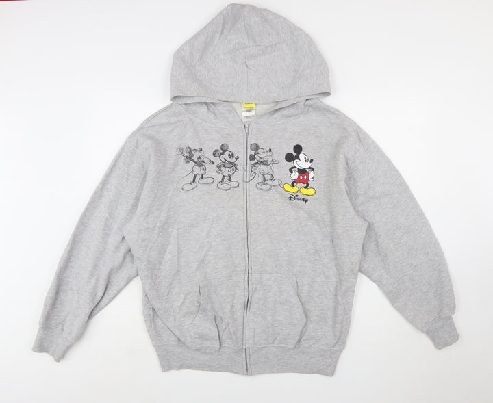 Disney Women Grey Full Zip Hoodie XL Mickey Graphic Print