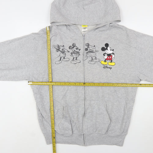 Disney Women Grey Full Zip Hoodie XL Mickey Graphic Print