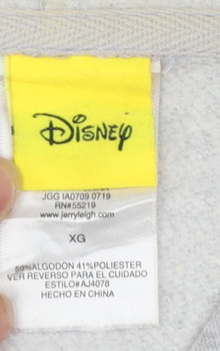 Disney Women Grey Full Zip Hoodie XL Mickey Graphic Print