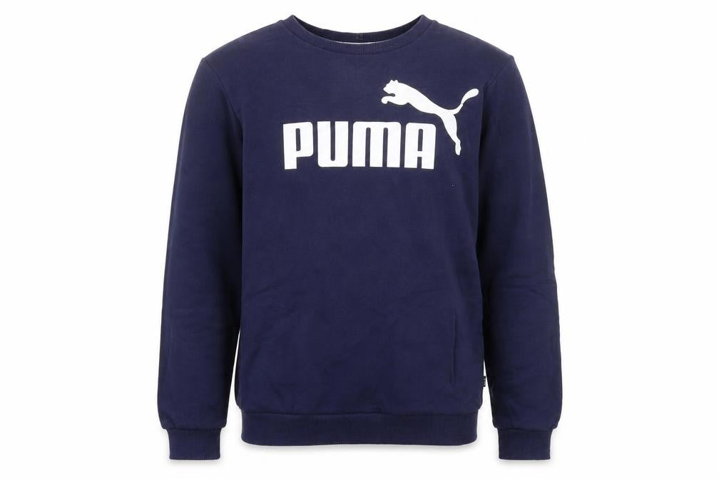 Front view of Puma boys’ blue crew neck pullover sweatshirt 15-16 years logo print