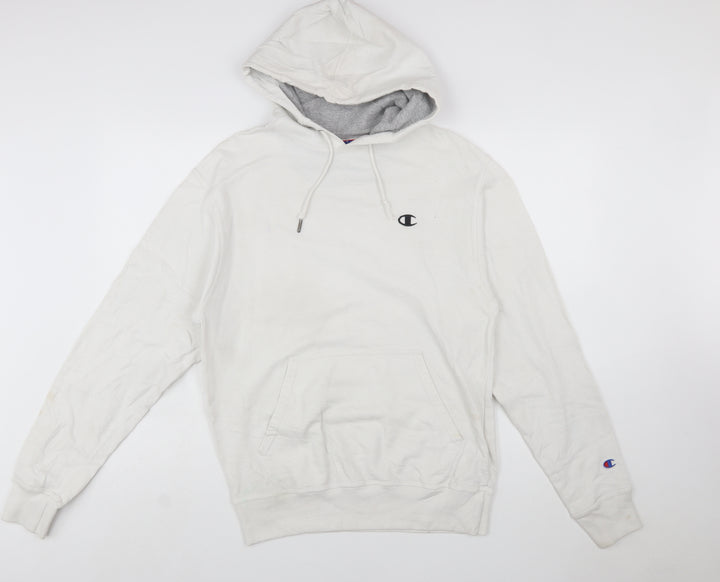 Champion Men’s White Pullover Hoodie Small Fleece Logo Athleticwear