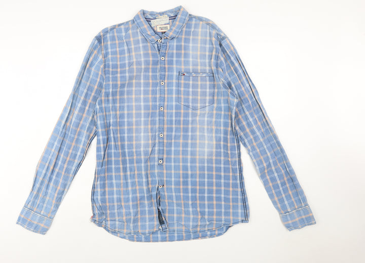 Hilfiger Denim Men's Blue Check Long Sleeve Button-Up Shirt 2XL