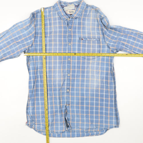 Hilfiger Denim Men's Blue Check Long Sleeve Button-Up Shirt 2XL