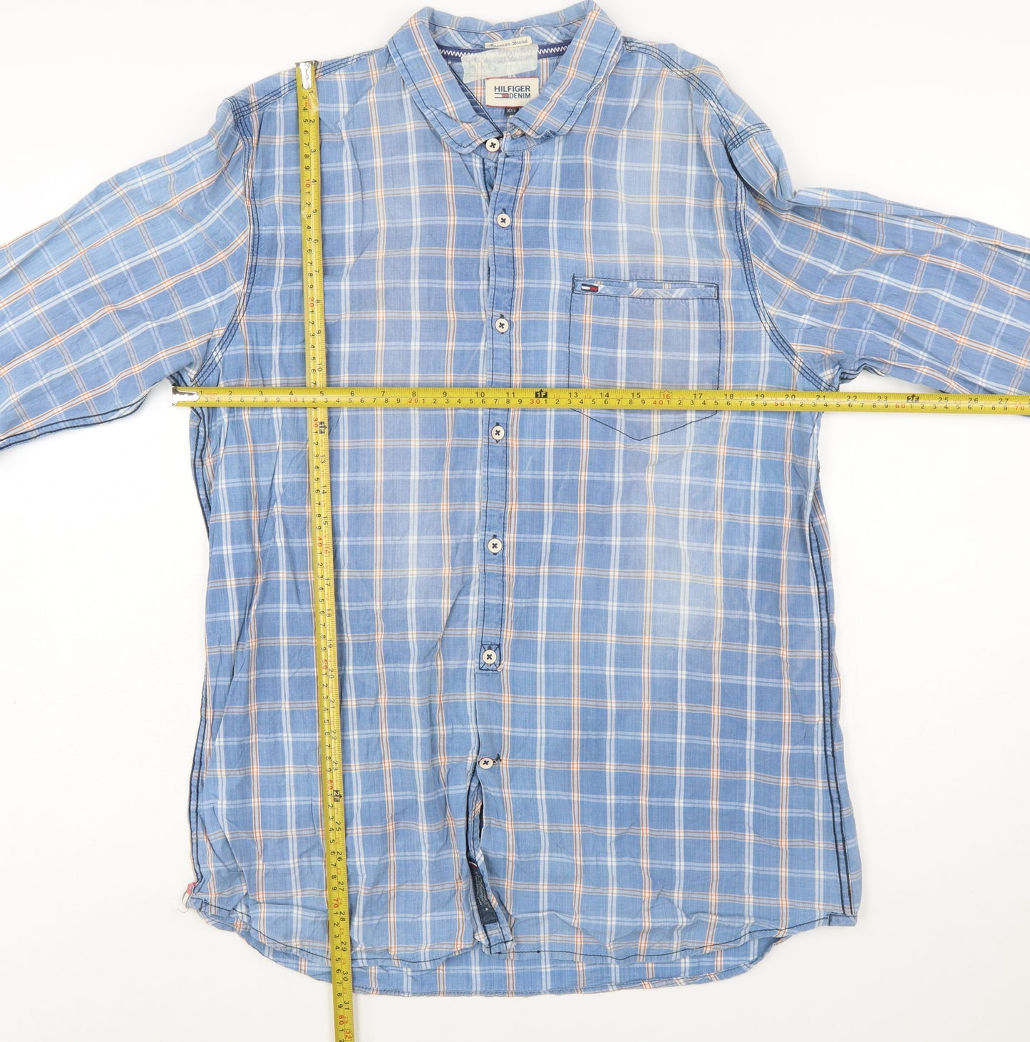 Hilfiger Denim Men's Blue Check Long Sleeve Button-Up Shirt 2XL