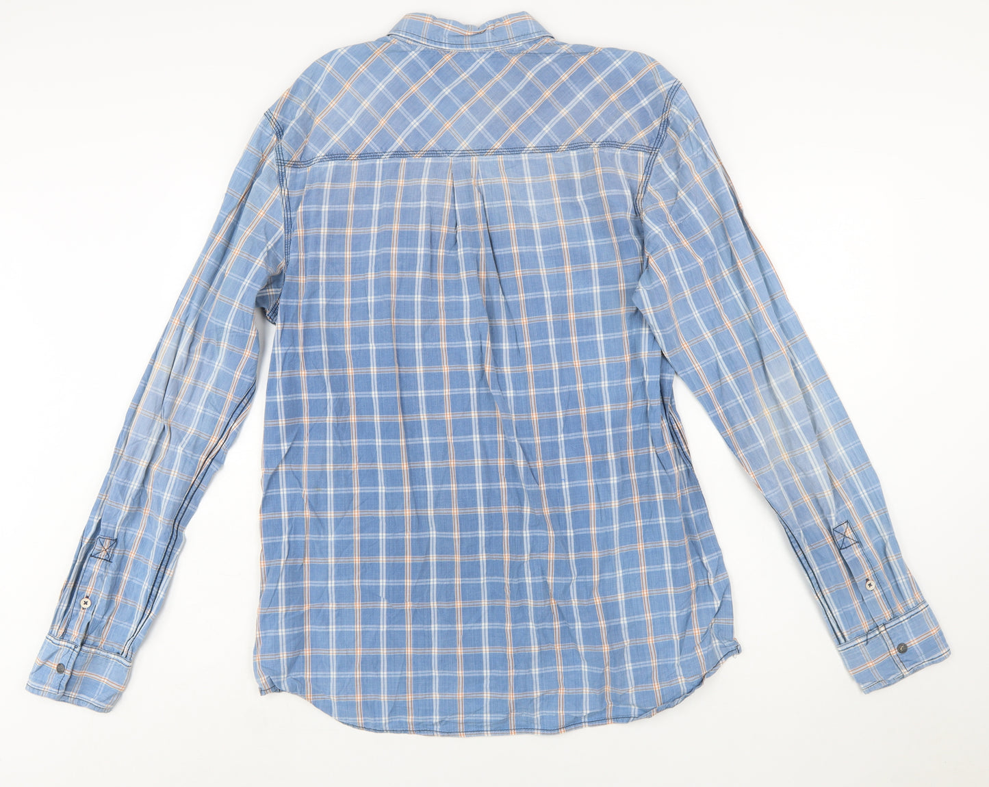 Hilfiger Denim Men's Blue Check Long Sleeve Button-Up Shirt 2XL