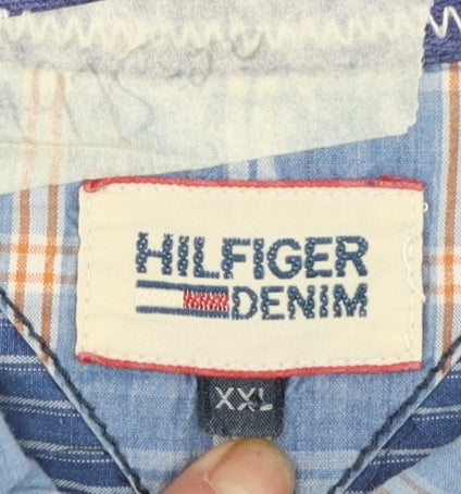 Hilfiger Denim Men's Blue Check Long Sleeve Button-Up Shirt 2XL