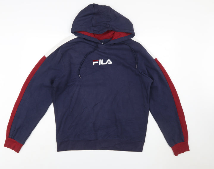 FILA Men Blue Pullover Hoodie Small Logo Sports Fleece Sweatshirt