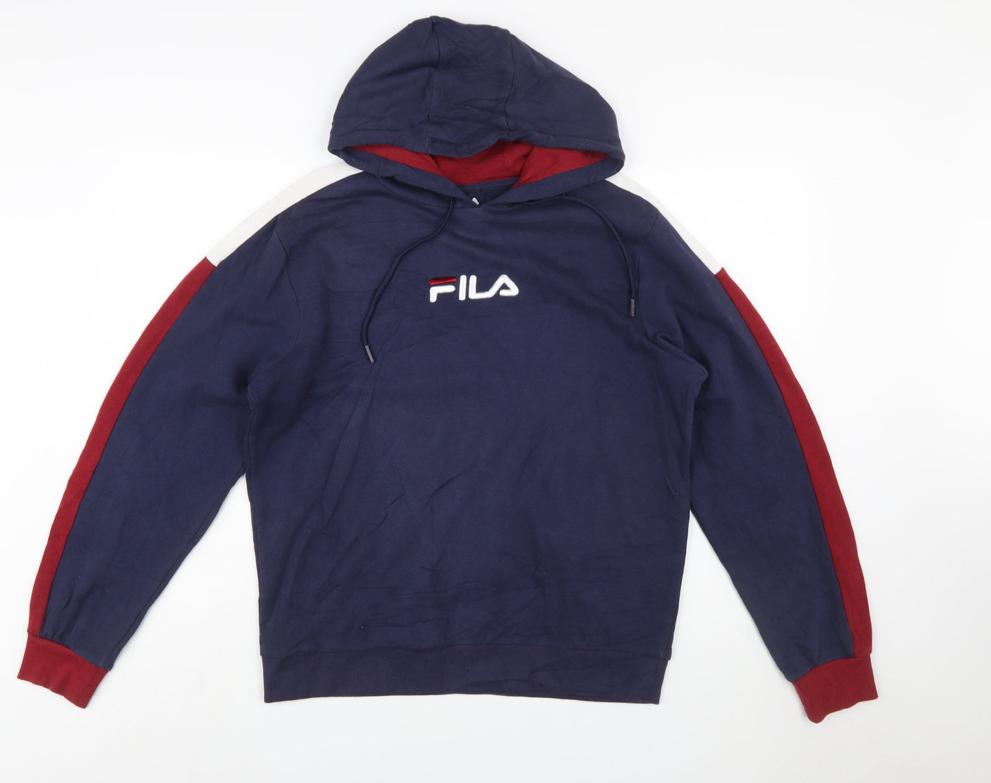 FILA Men Blue Pullover Hoodie Small Logo Sports Fleece Sweatshirt