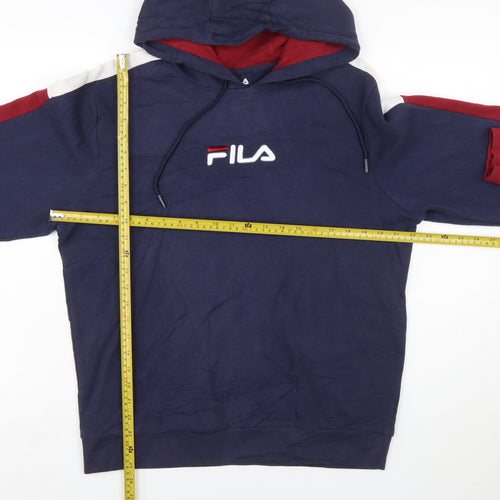 FILA Men Blue Pullover Hoodie Small Logo Sports Fleece Sweatshirt