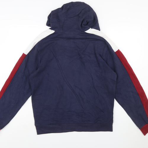FILA Men Blue Pullover Hoodie Small Logo Sports Fleece Sweatshirt