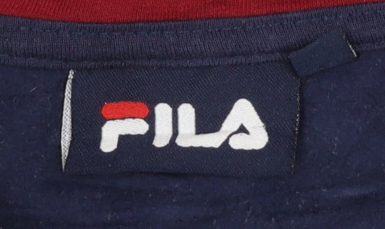 FILA Men Blue Pullover Hoodie Small Logo Sports Fleece Sweatshirt
