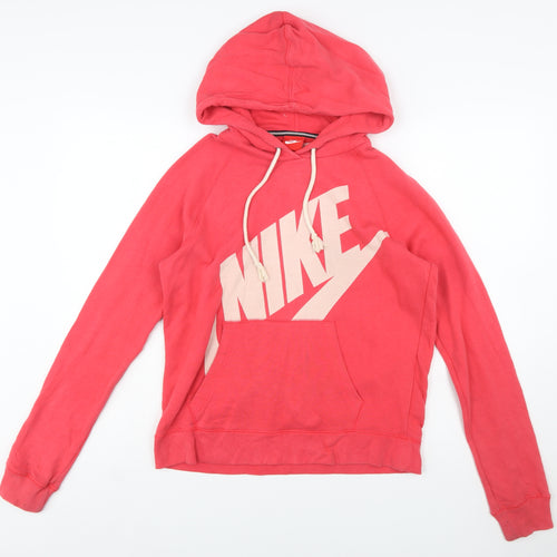 Nike Womens Pink Pullover Hoodie Size M Cotton Blend Logo Style