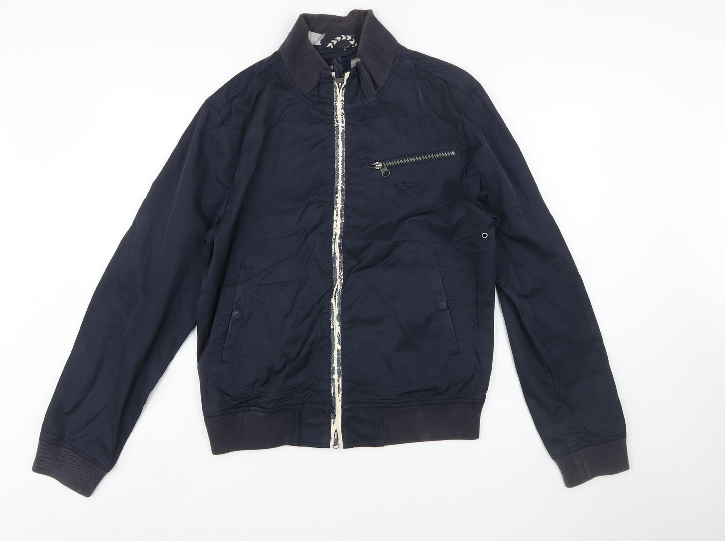 Armani Jeans Men's Blue Bomber Jacket Size M Stand-Up Collar