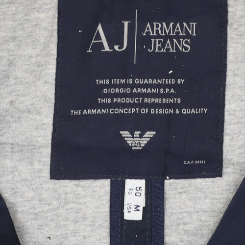 Armani Jeans Men's Blue Bomber Jacket Size M Stand-Up Collar