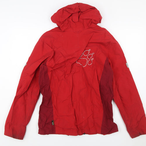 Jack Wolfskin Boys Red Hooded Waterproof Parka Jacket Size 176
