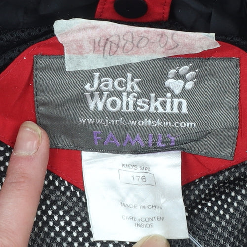 Jack Wolfskin Boys Red Hooded Waterproof Parka Jacket Size 176