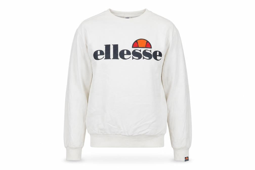 Front view of Ellesse women’s white logo crew neck sweatshirt uk 6