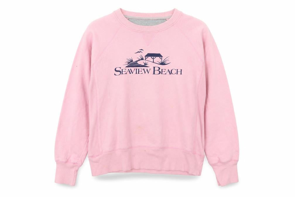 Front view of Champion Women's Pink Seaview Beach Pullover Sweatshirt, size S