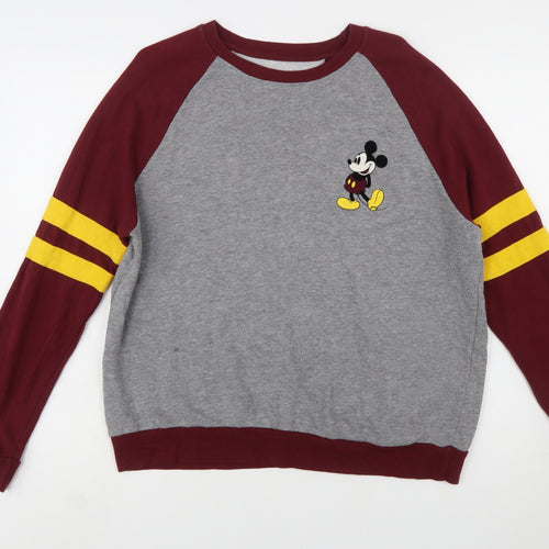 Disney Womens Grey Burgundy Mickey Sweatshirt XL Raglan Crew Neck