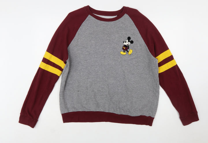 Disney Womens Grey Burgundy Mickey Sweatshirt XL Raglan Crew Neck
