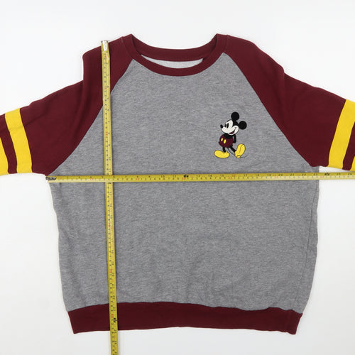 Disney Womens Grey Burgundy Mickey Sweatshirt XL Raglan Crew Neck