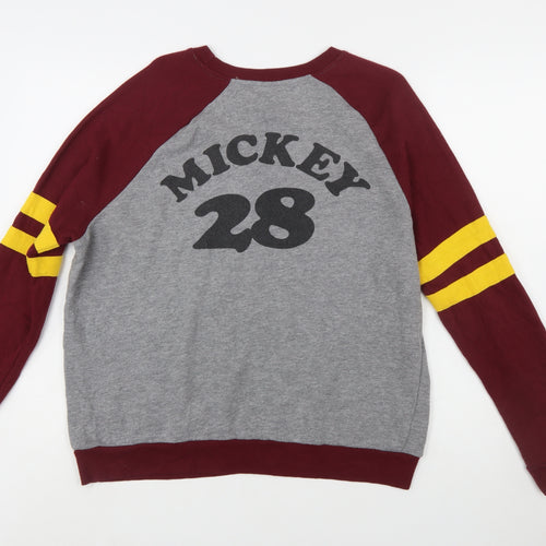 Disney Womens Grey Burgundy Mickey Sweatshirt XL Raglan Crew Neck