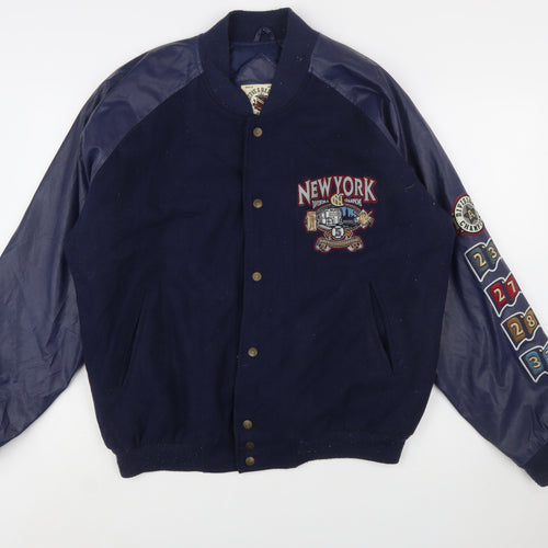 Steve & Barry's Men's Blue Varsity Jacket L Wool Acrylic PVC Retro New York