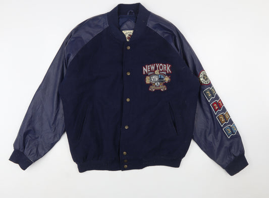 Steve & Barry's Men's Blue Varsity Jacket L Wool Acrylic PVC Retro New York