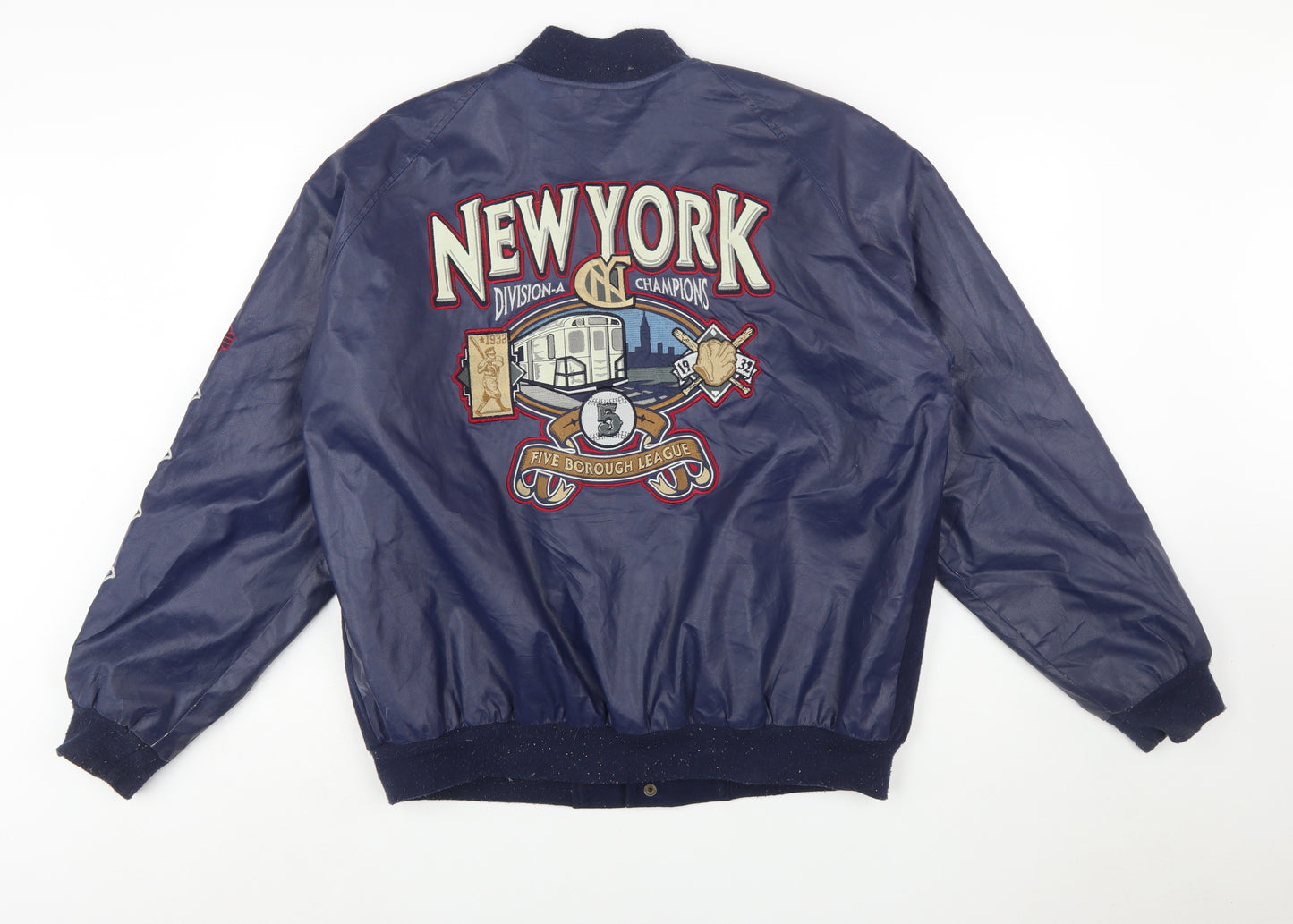 Steve & Barry's Men's Blue Varsity Jacket L Wool Acrylic PVC Retro New York
