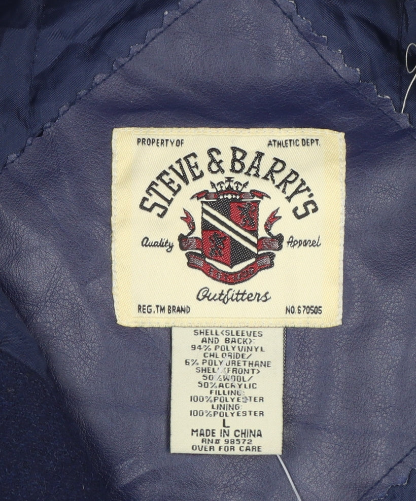 Steve & Barry's Men's Blue Varsity Jacket L Wool Acrylic PVC Retro New York