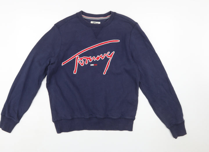 Tommy Hilfiger Men’s Blue Crew Neck Logo Pullover Sweatshirt Size S